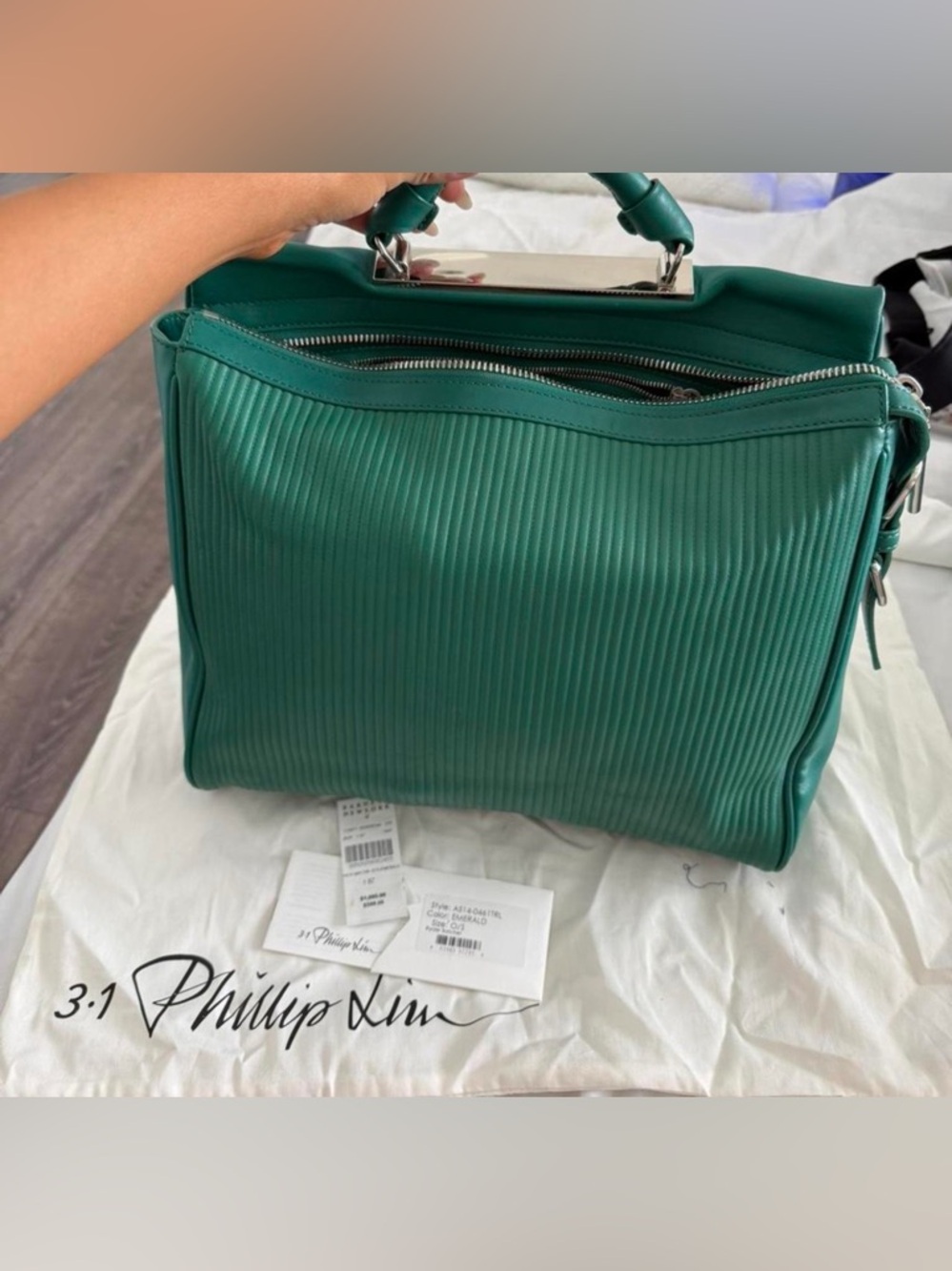 3.1 Phillip Lim Emerald Green Textured Top-Handle Satchel